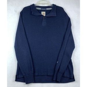 Relwen Mens XL Navy Blue Henley Button Wool Blend Rib Knit Sweater